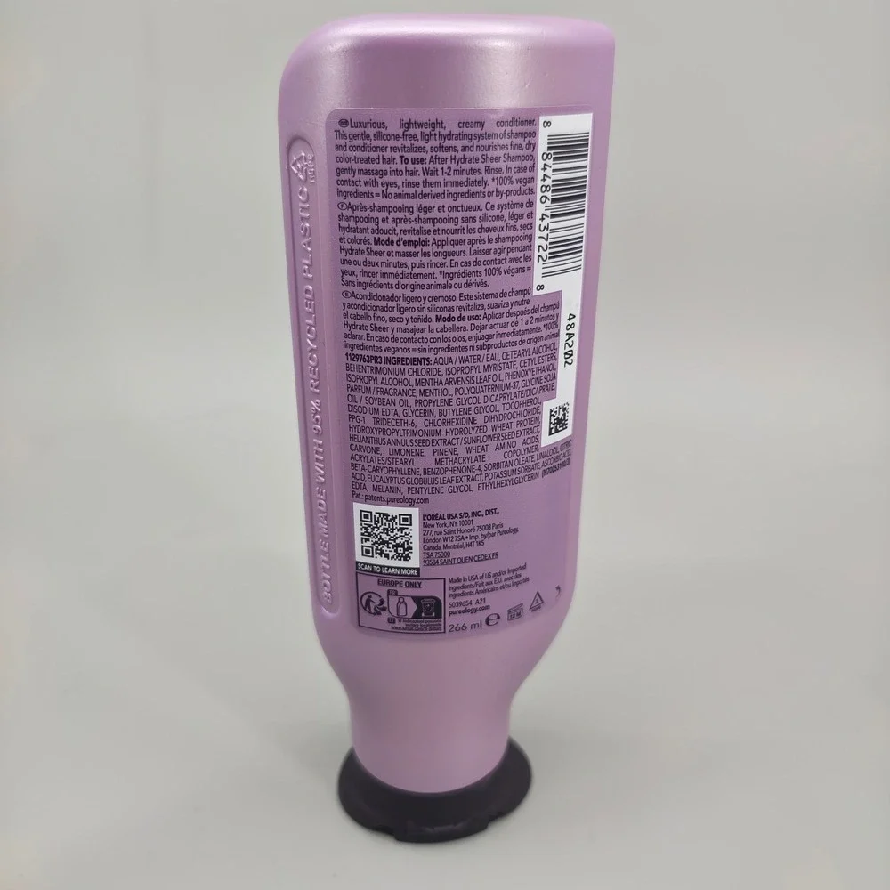 Pureology Hydrate Sheer Conditioner 9oz Vegan Color Treated Hair Care